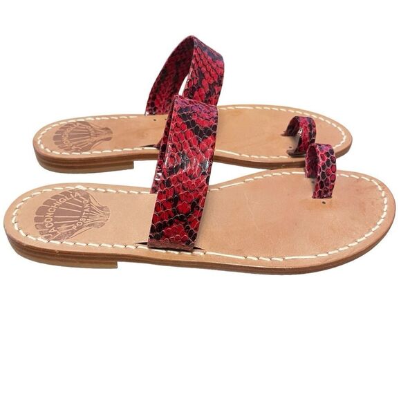 Laconchiglia Positano Made in Italy Flat Snake Print Leather Sandals 8.5 NEW - Picture 1 of 6